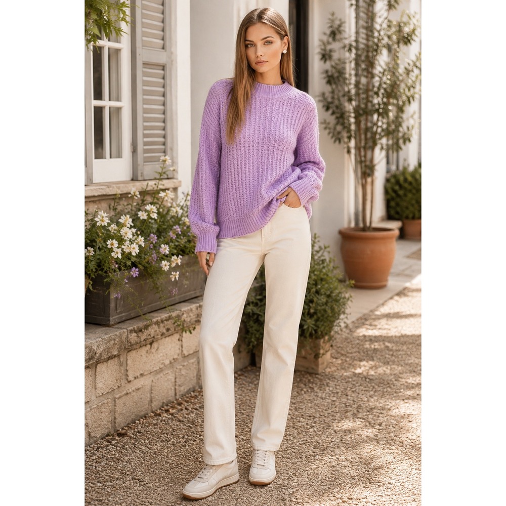 FRNCH Paris‎ Lilac Textured Knit Mock Neck Sweater Women's S/M NWT MS20-58